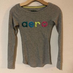 AEROPOSTALE GREY TEXTURED EMBROIDERED LONG SLEEVE
